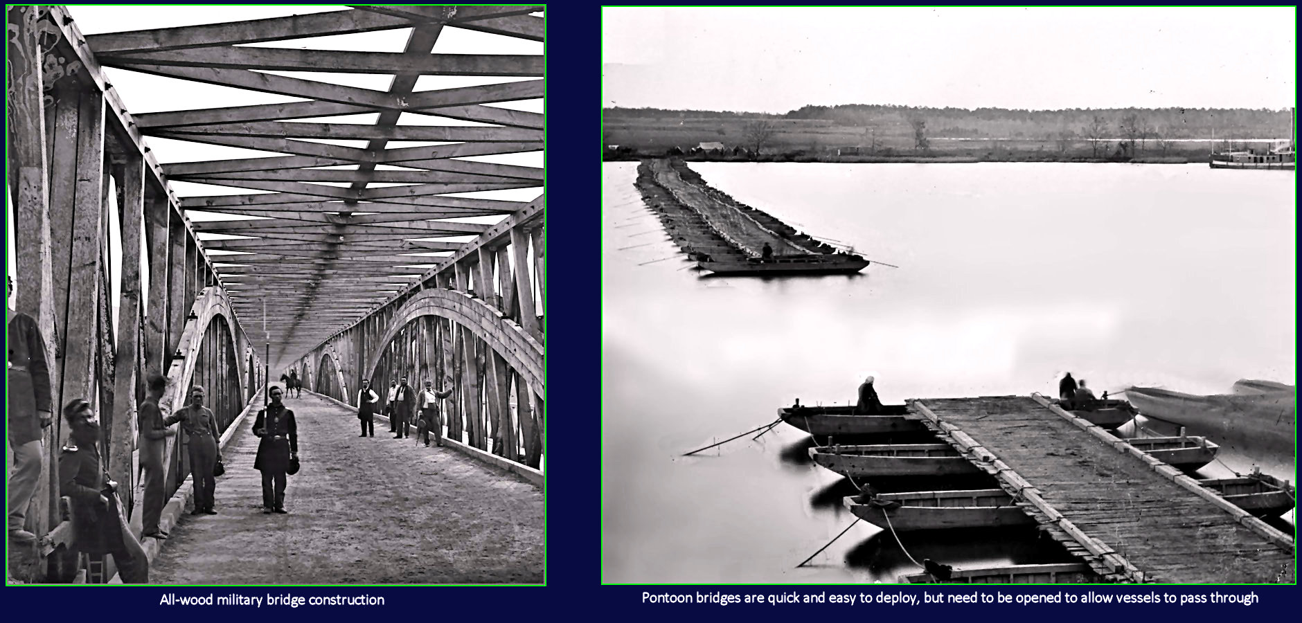 Beams and pontoons, Civil War